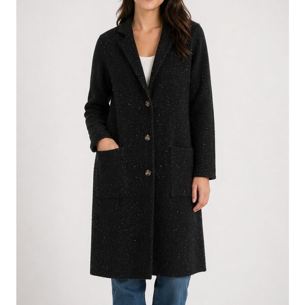 Ann Taylor Speckled Coatigan Sweater Classic Chunky Knit Cozy Cardigan, Black
